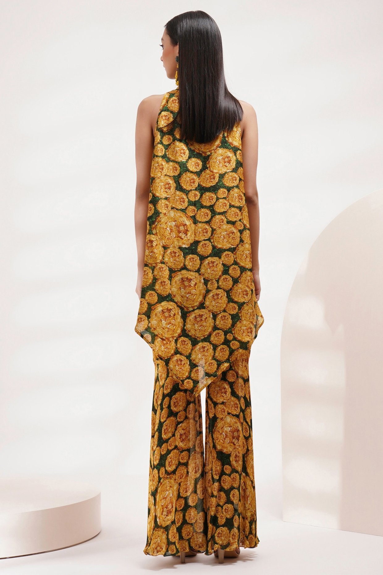 Asymetrical Tunic Sharara Pant Coord Set