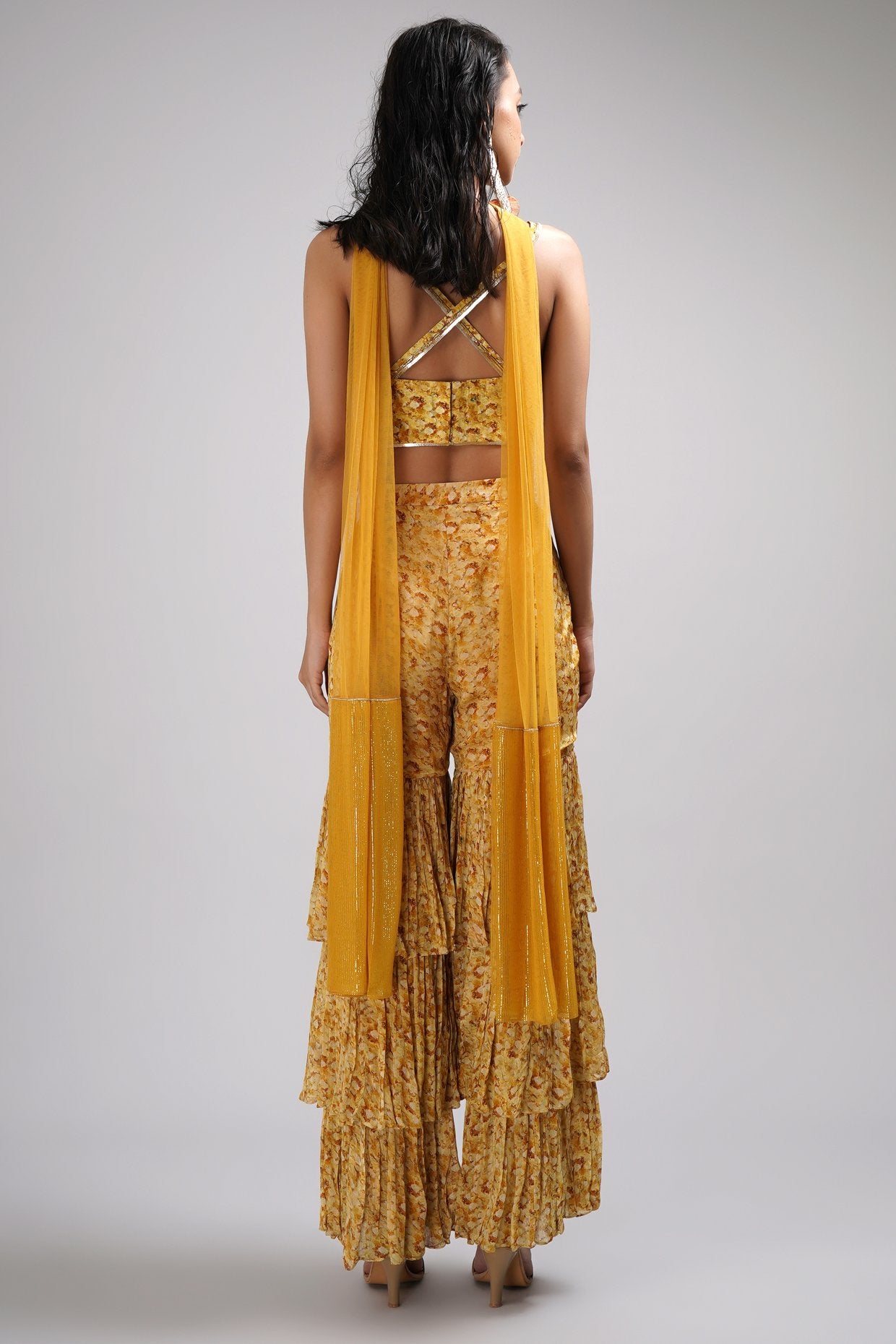 Sweetheart Neck Bustier Blouse Light Sharara Set