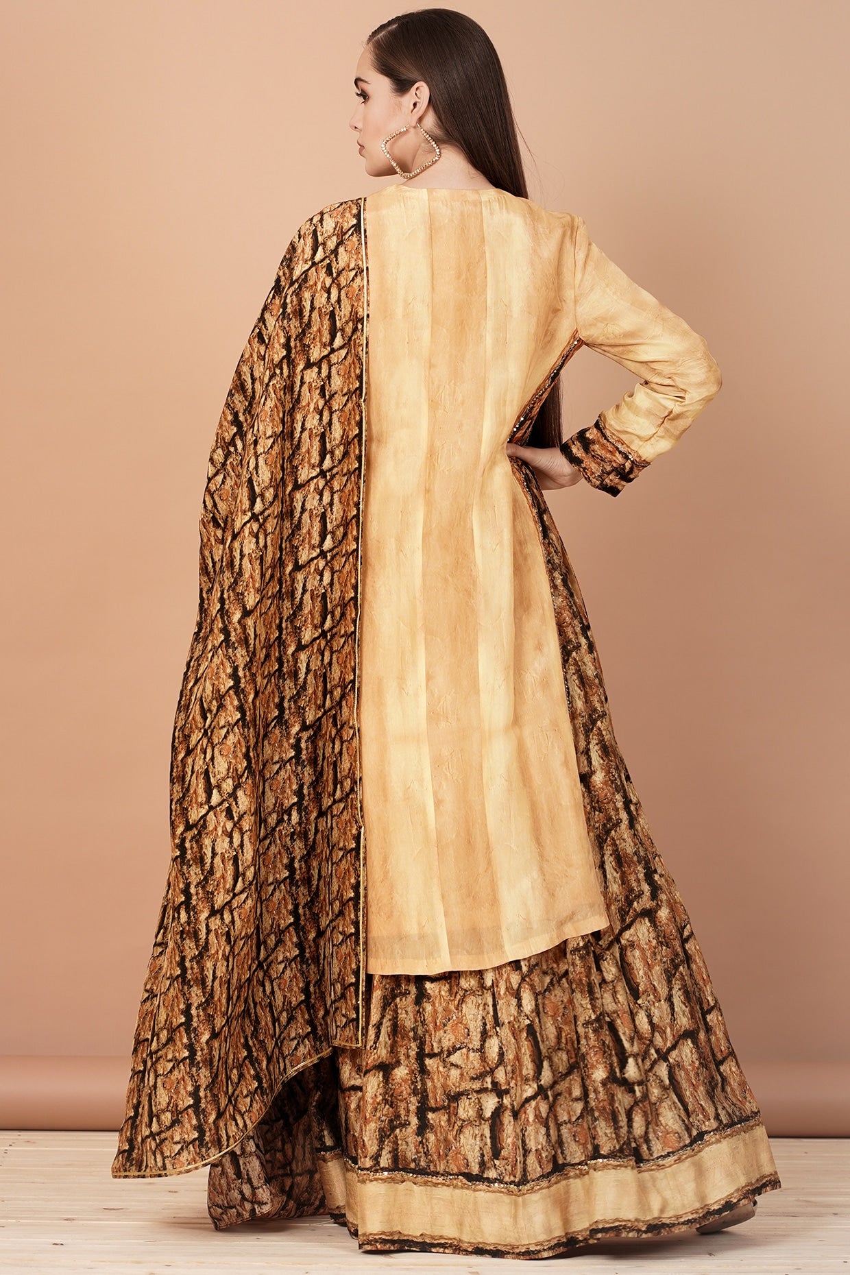 Gold & Brown Digital Printed Skirt Set