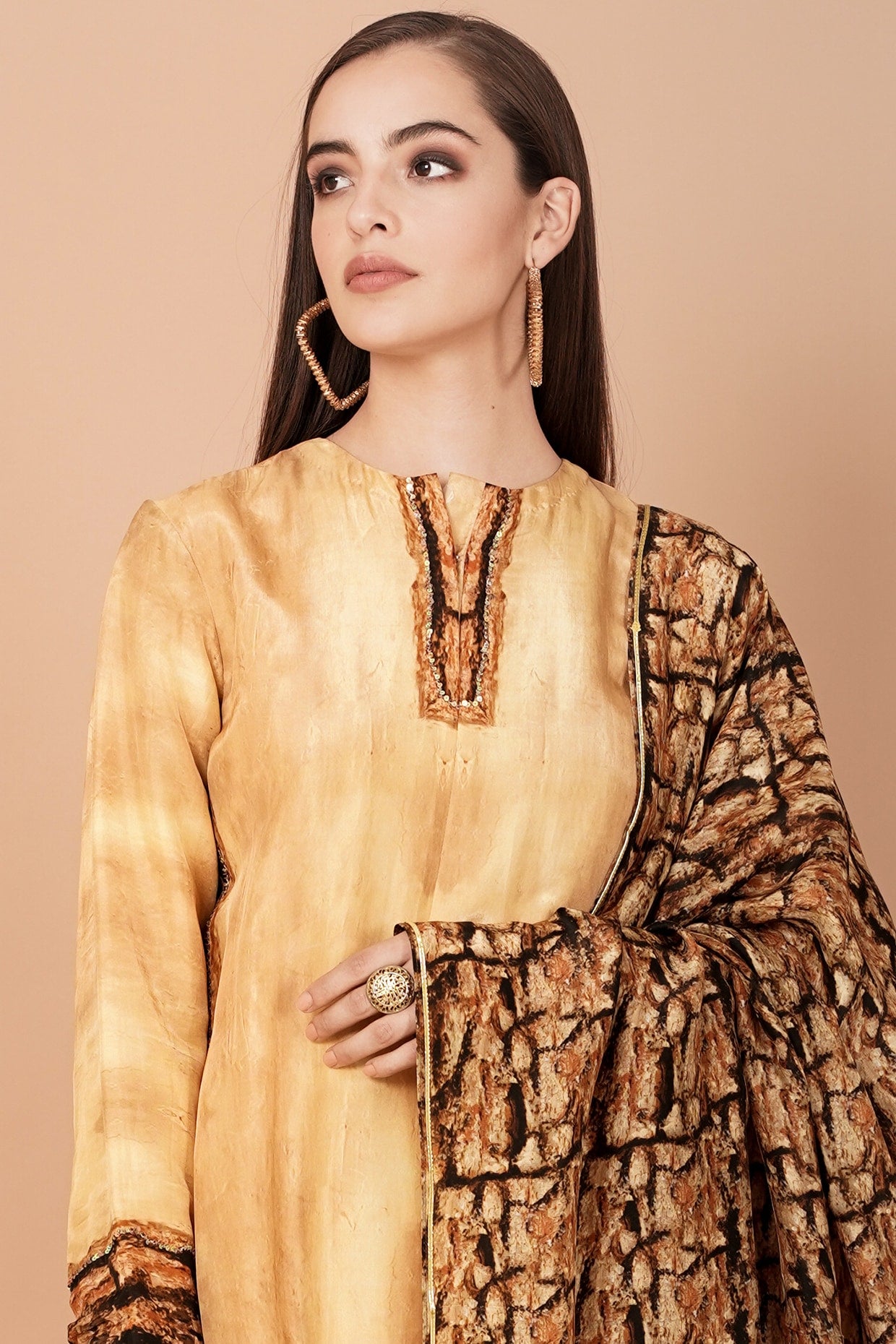 Gold & Brown Digital Printed Skirt Set