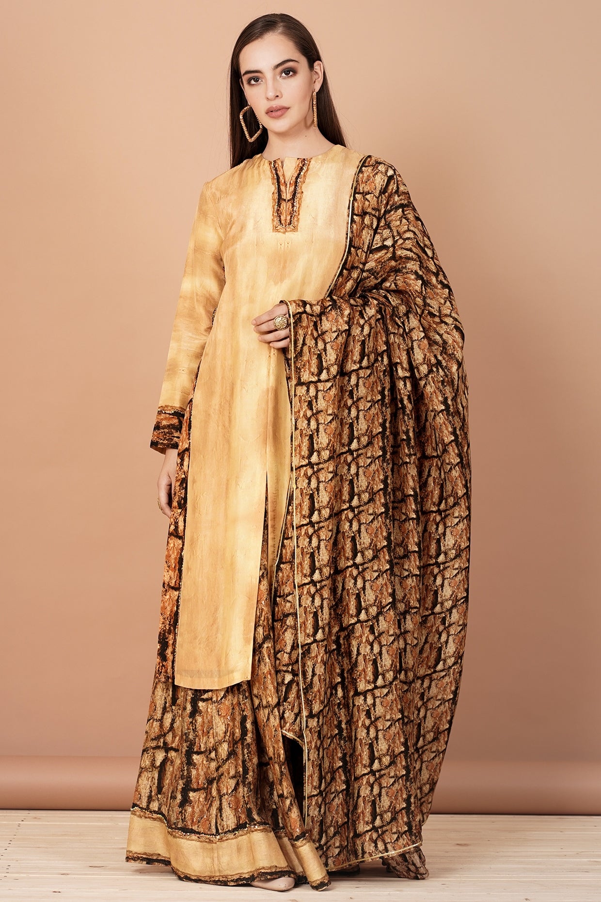 Gold & Brown Digital Printed Skirt Set