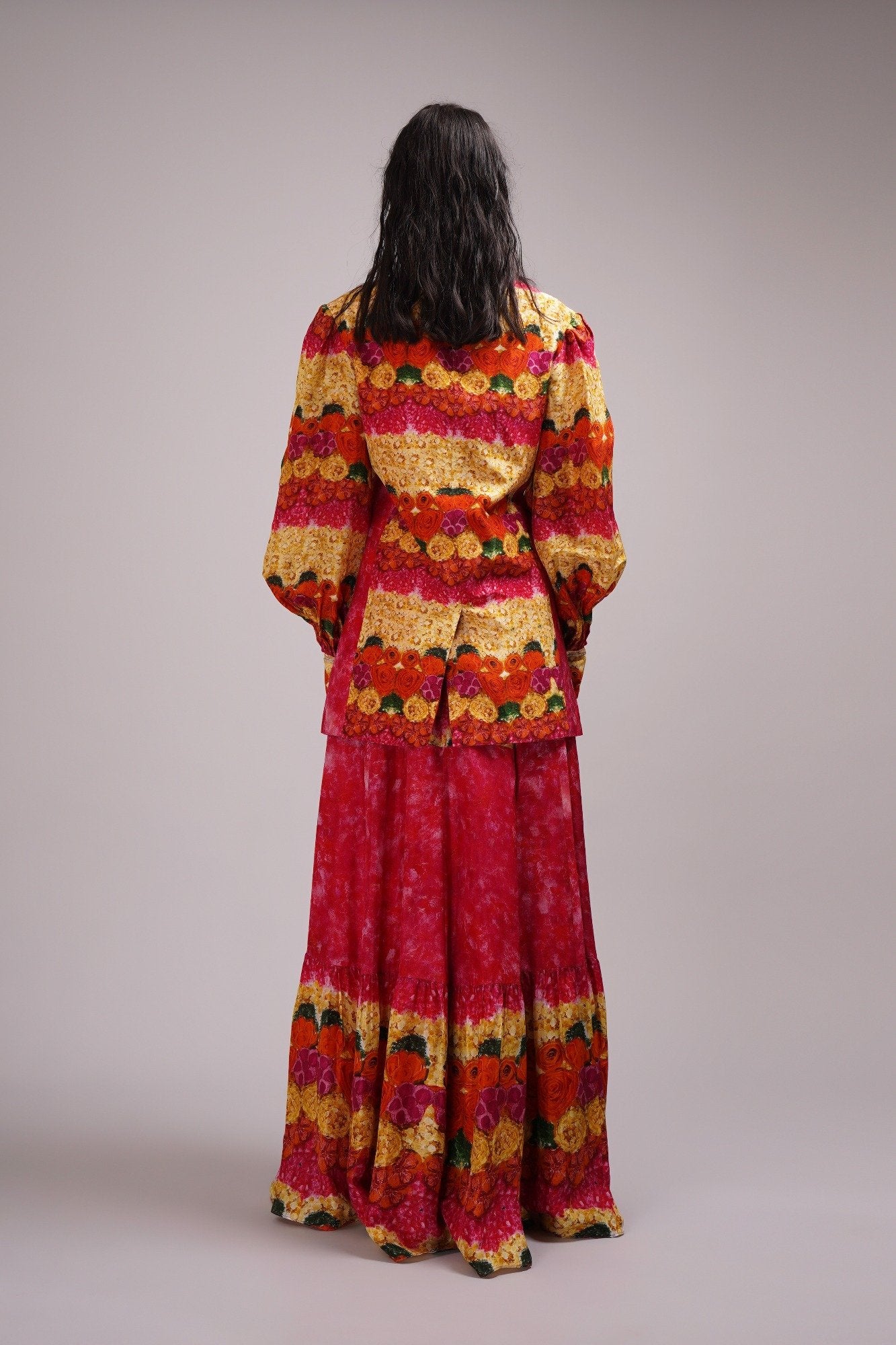 Scoop Neck Bustier Blouse Light Lehanga Set Paired With A Stylised Jacket.