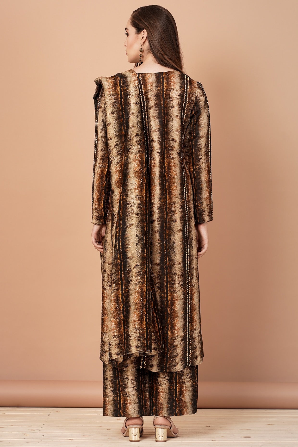 Brown & Gold Printed Kurta Set
