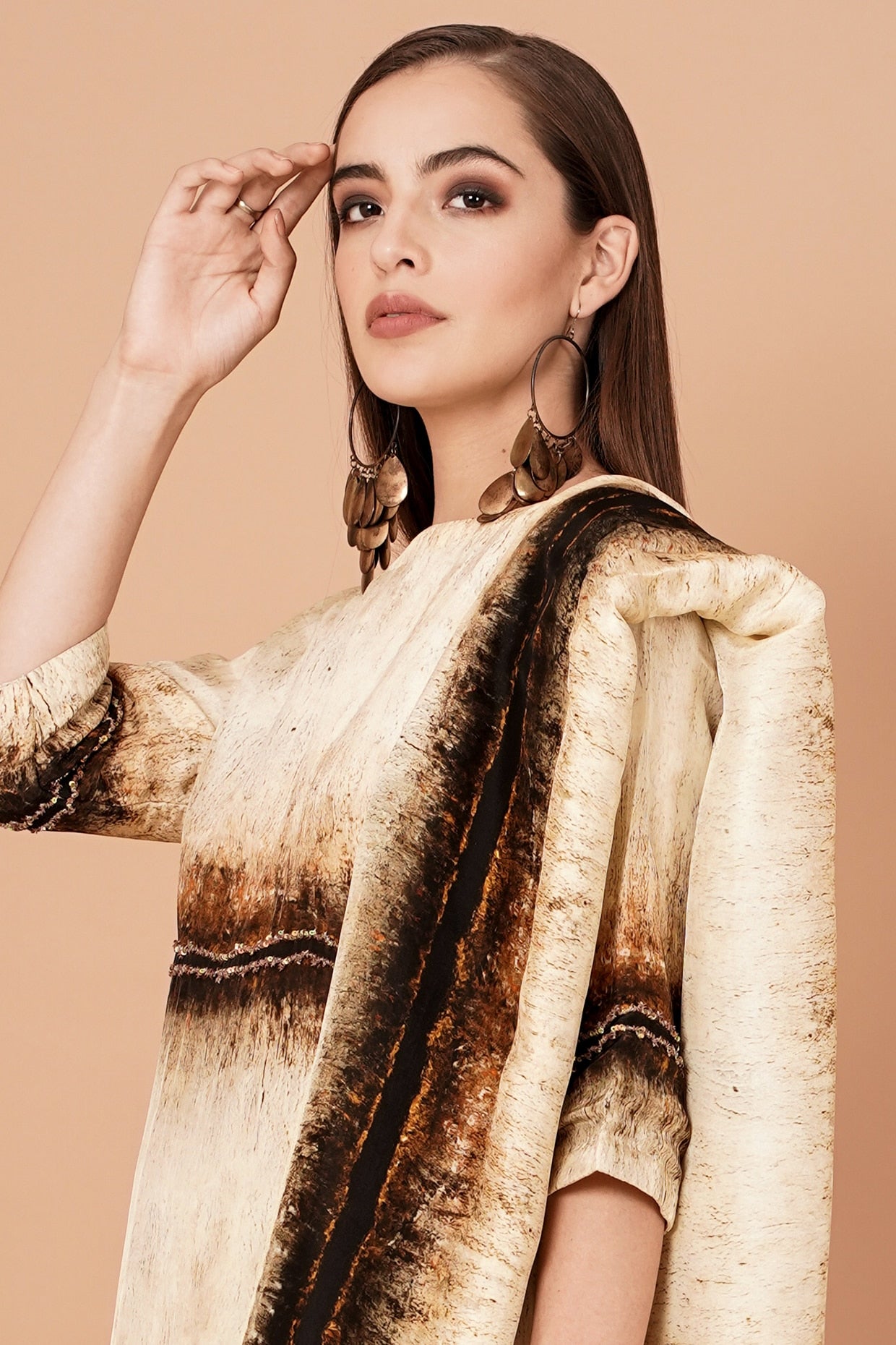 Brown & Beige Printed Kurta Set