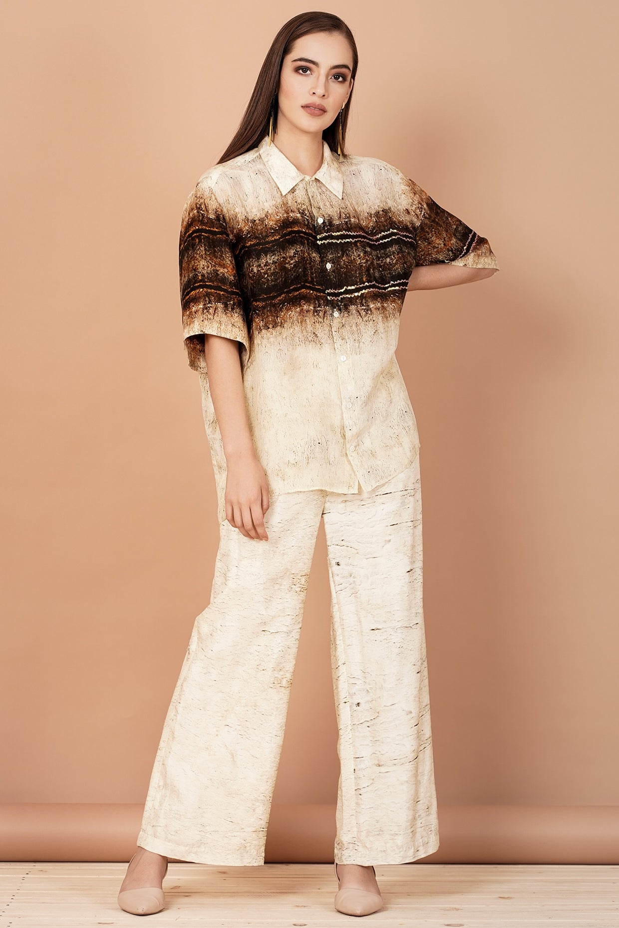 Brown & Beige Shirt With Pants