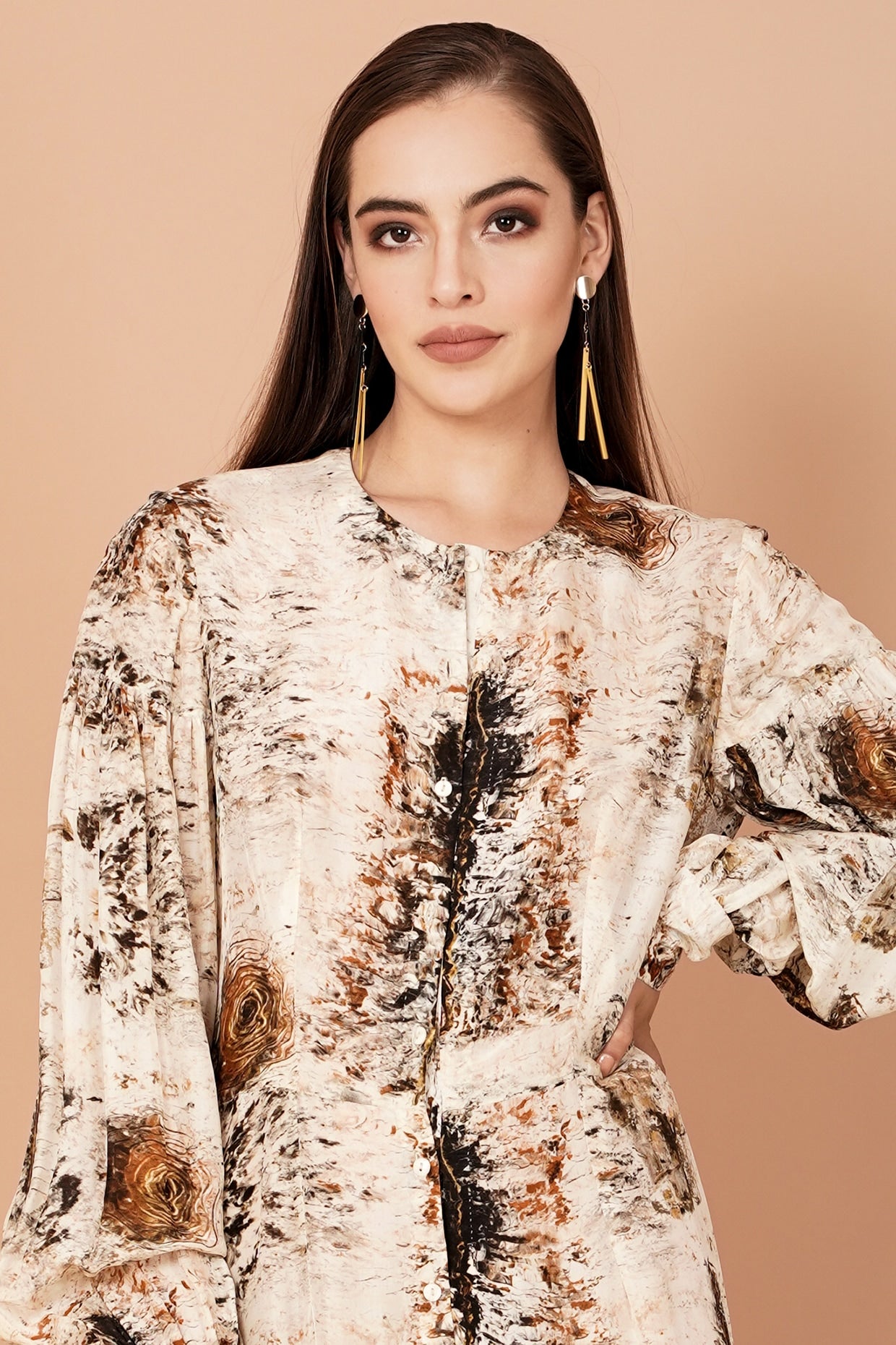 Brown & Beige Printed Tunic