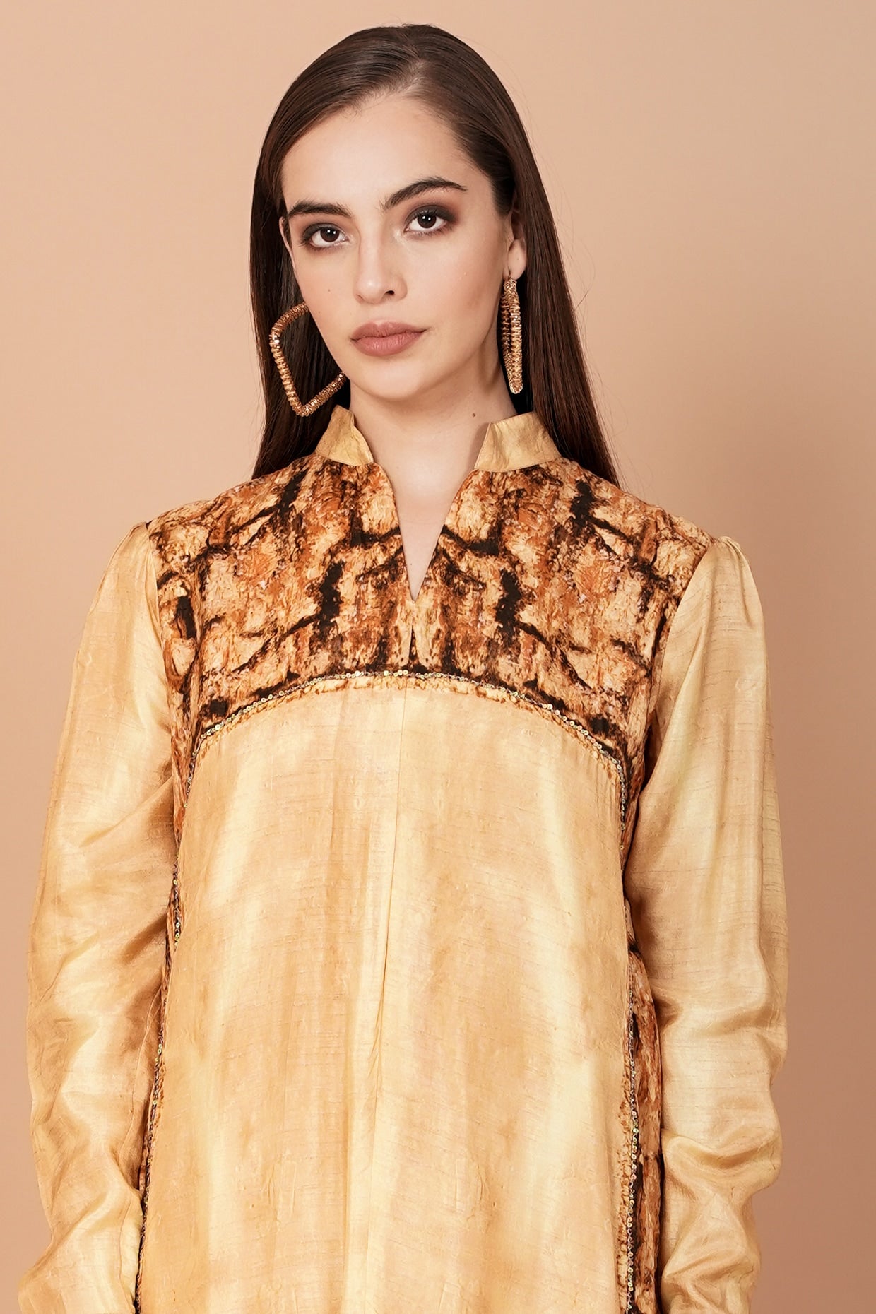 Gold Digital Printed Kurta With Pants