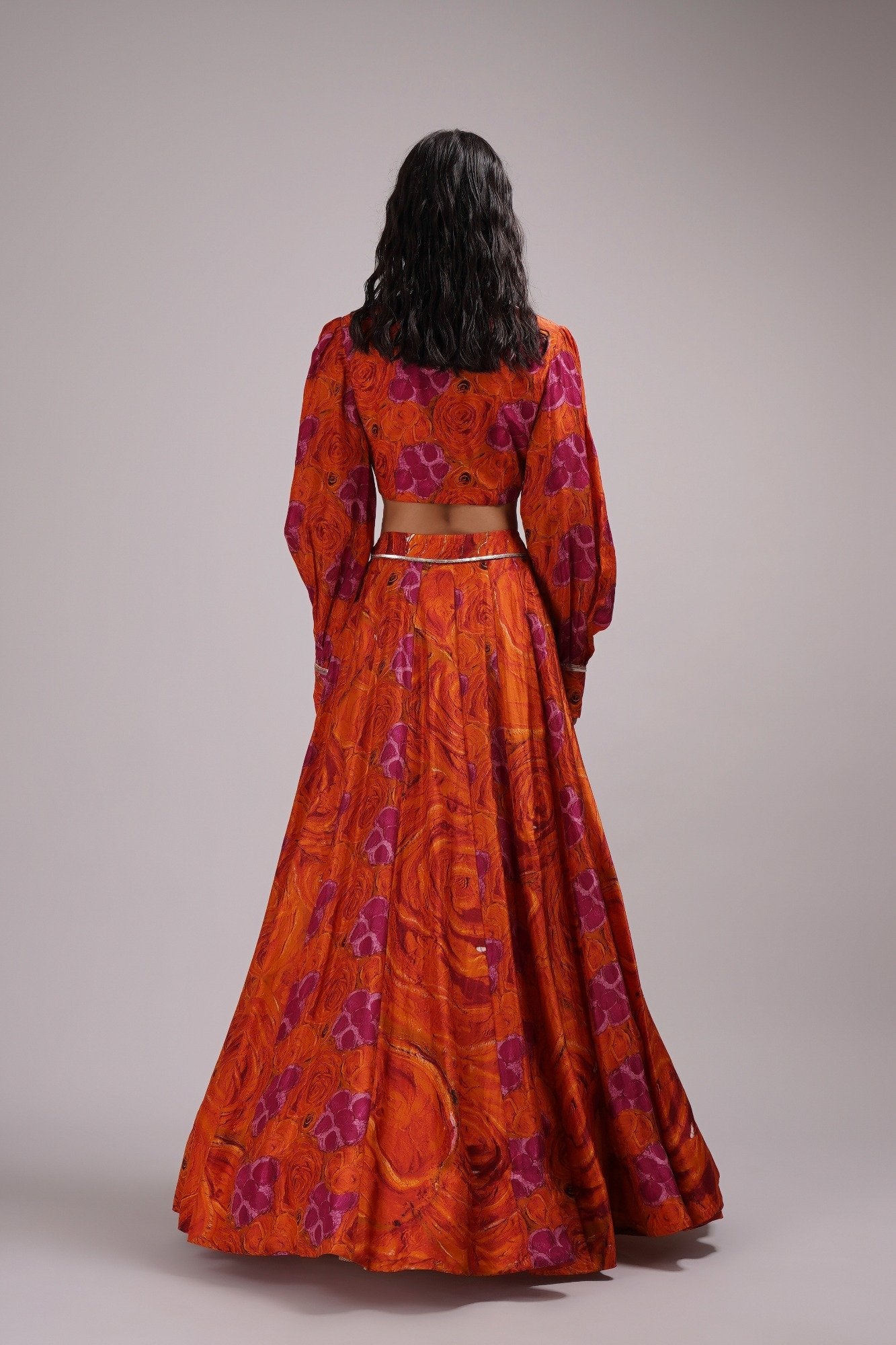 V Neck Tie Waist Blouse And Skirt Set