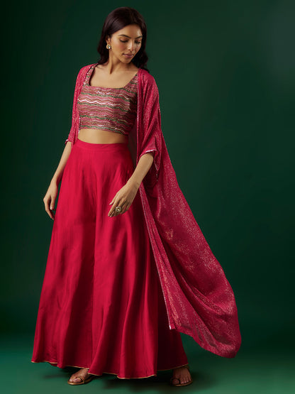 Fuchsia Red Silk Sharara Set