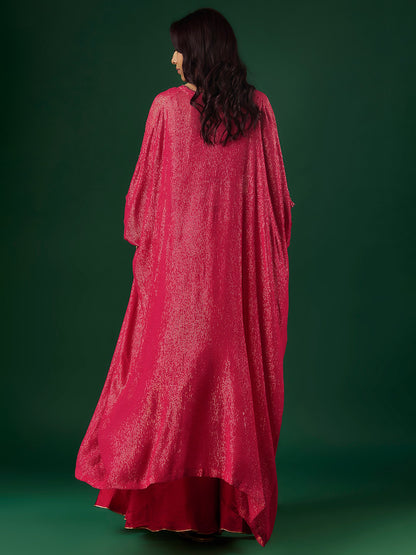 Fuchsia Red Silk Sharara Set