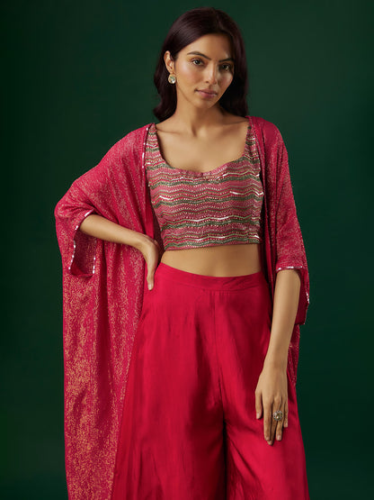 Fuchsia Red Silk Sharara Set