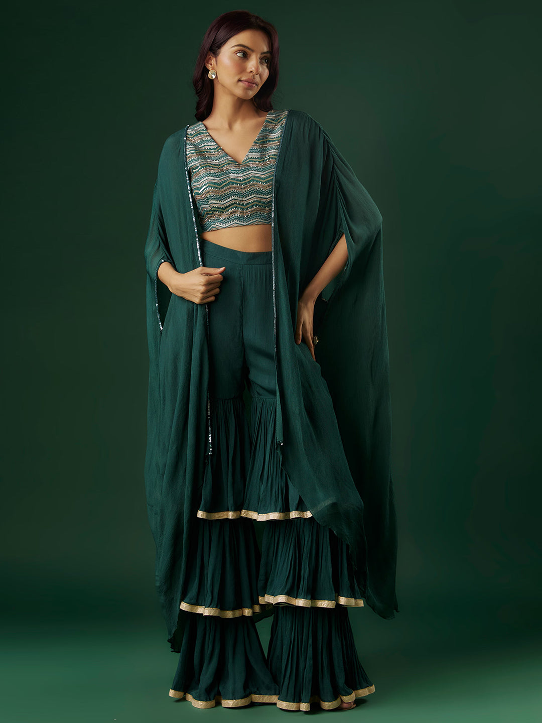 Deep Green Chinon Sharara Set