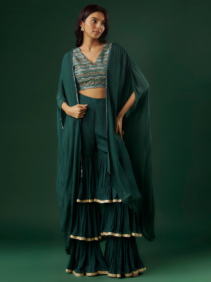 Deep Green Chinon Sharara Set