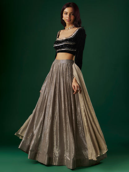 Silver Grey Shimmer Georgette Lehenga Set