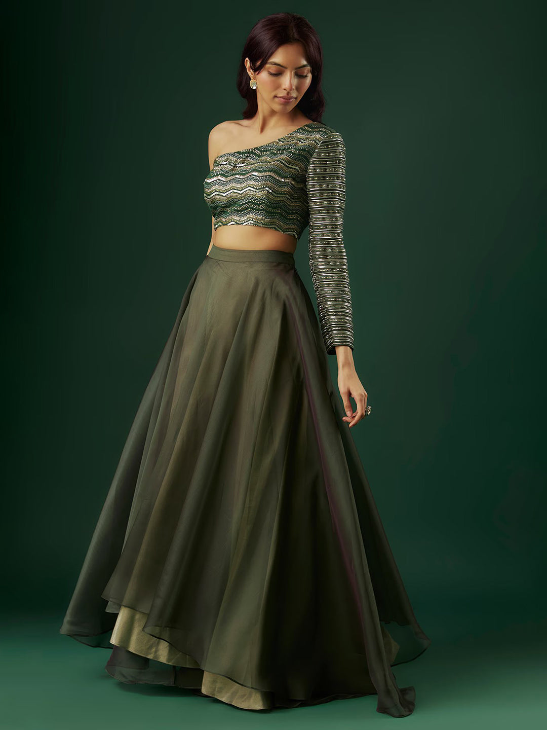 Green Organza Lehenga Set