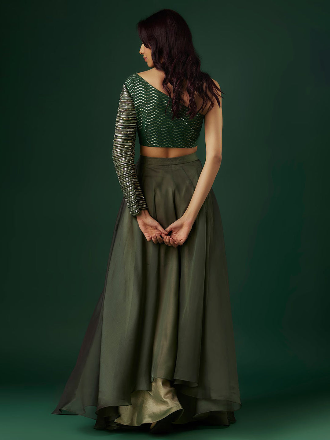 Green Organza Lehenga Set