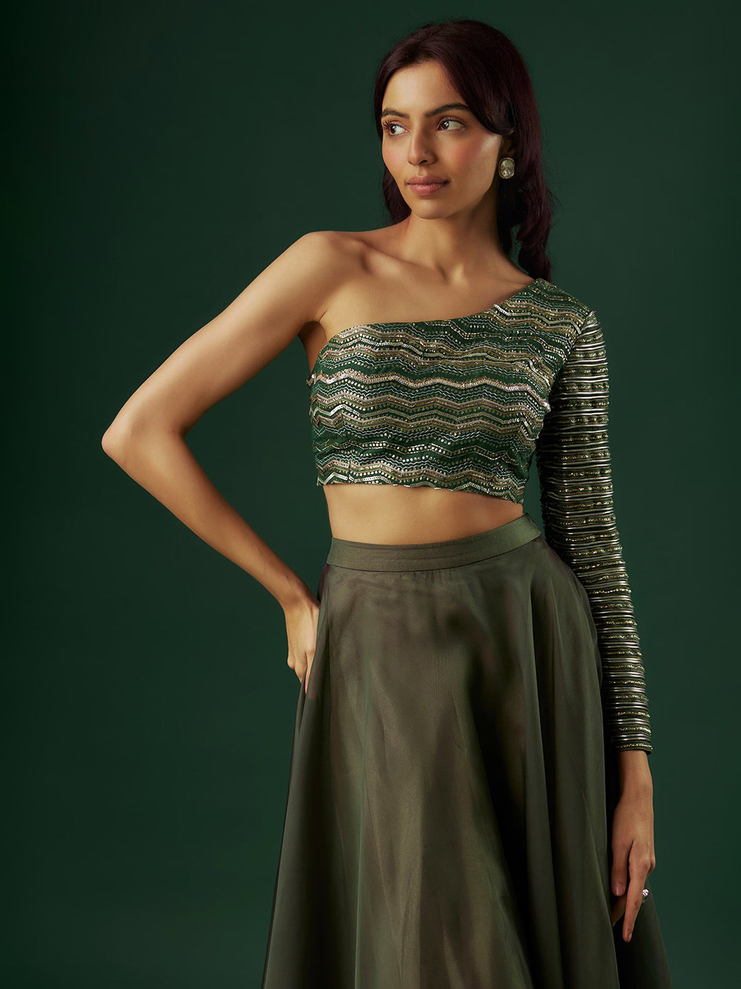 Green Organza Lehenga Set