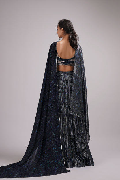 Hand painted navy blue Shimmer Lehenga