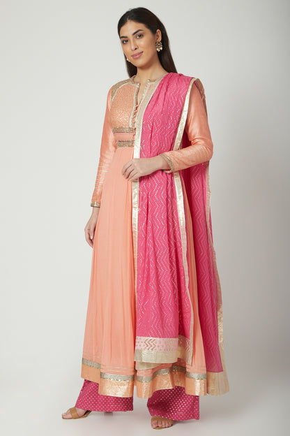 Orange Embroidered Anarkali Set