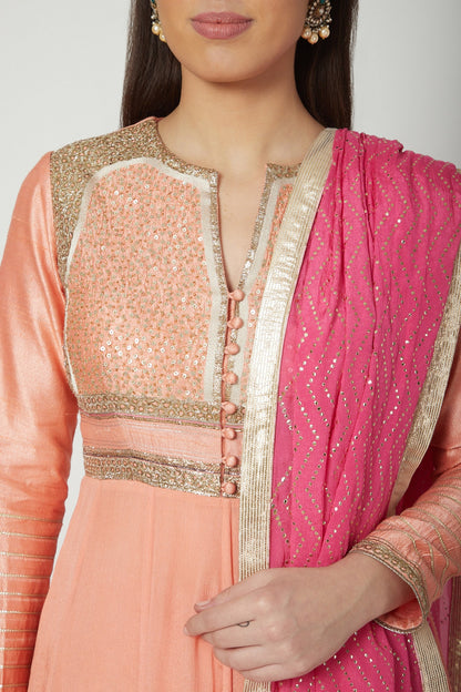 Orange Embroidered Anarkali Set