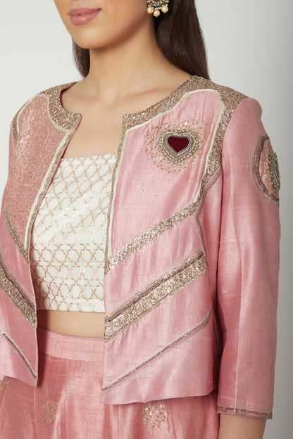 Blush Pink Embroidered Jacket Set