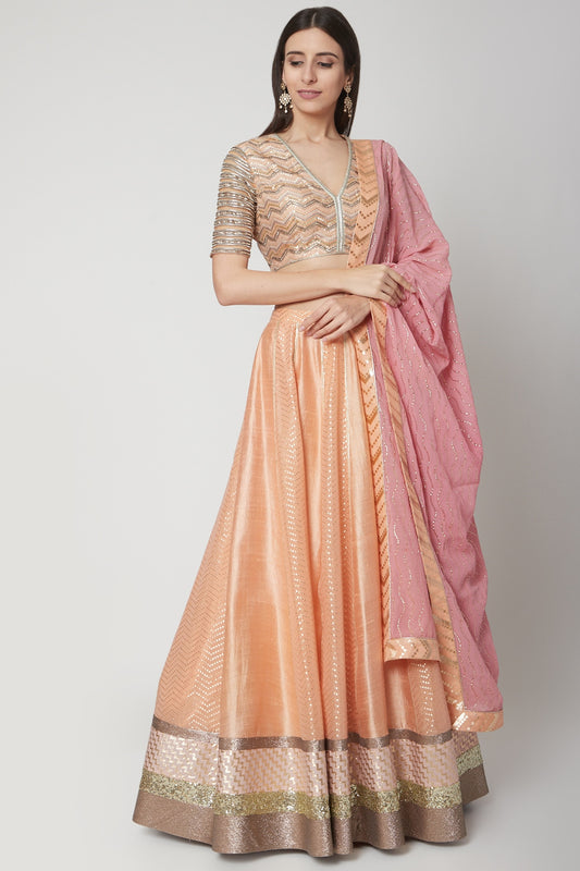 Orange Embroidered Lehenga Set