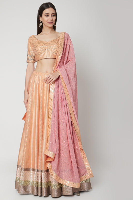 Sunset Orange Embroidered Lehenga Set