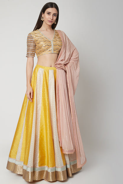 Yellow Embroidered Lehenga Set