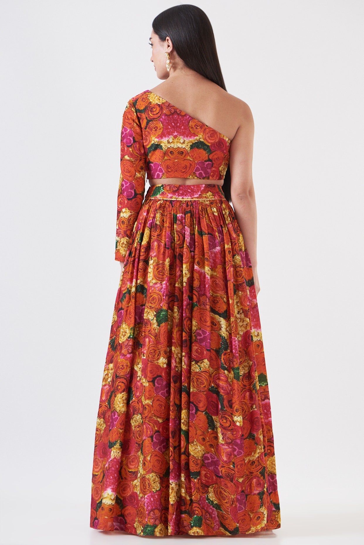Multi-Colored Upada Silk Floral Printed Skirt Set