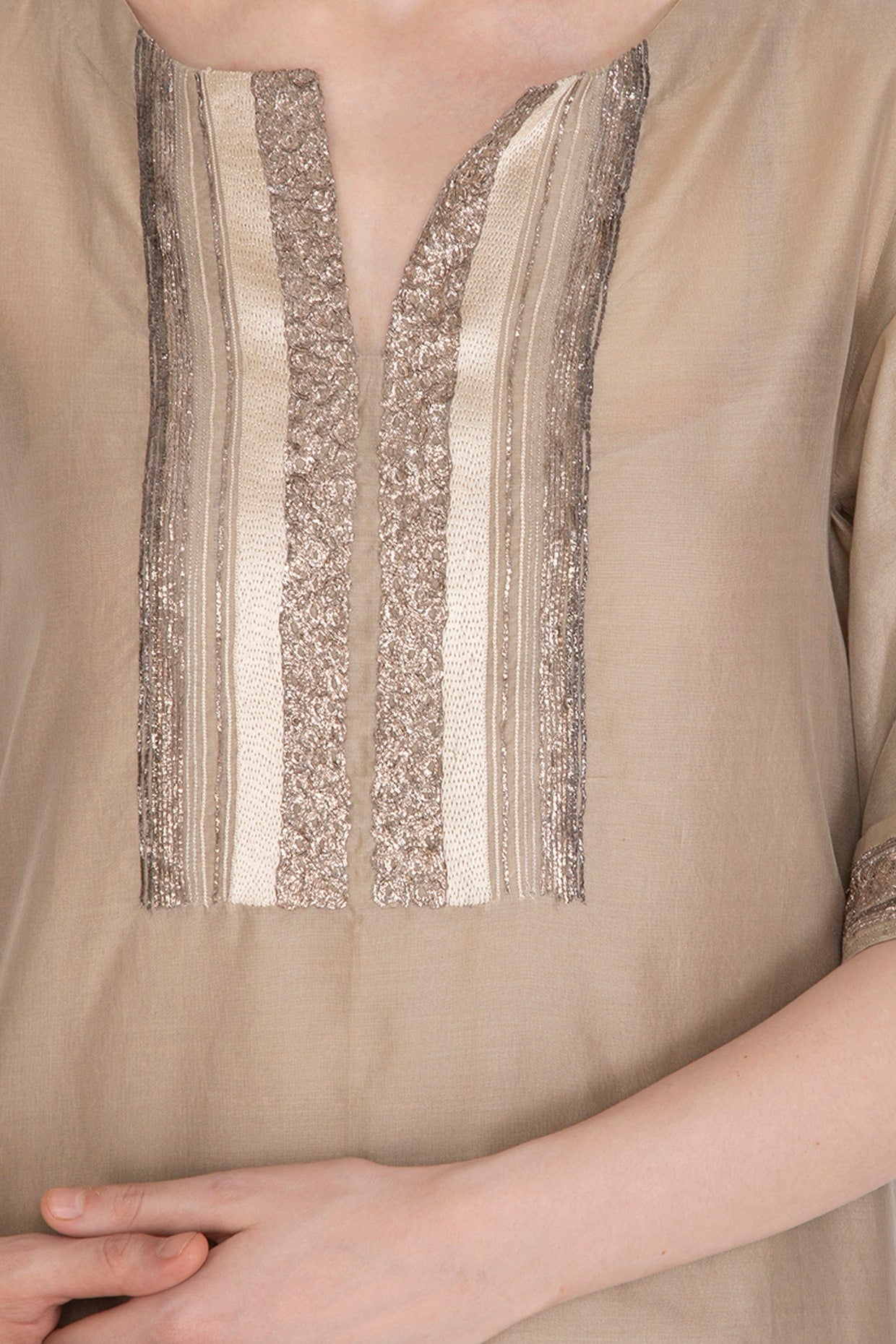 Beige Embroidered Kurta With Palazzo Pants