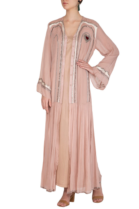 Icy Peach Embroidered Kurta With Inner Dress