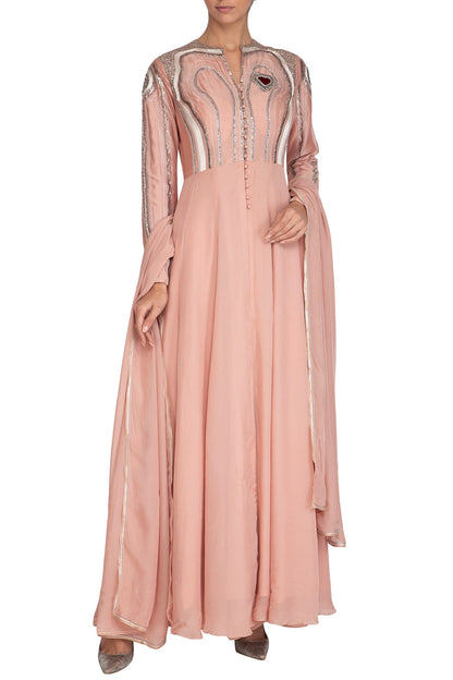 Icy Peach Embroidered Anarkali Set