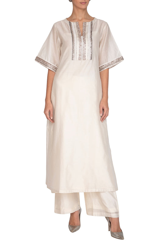 Off White Embroidered Kurta With Pants