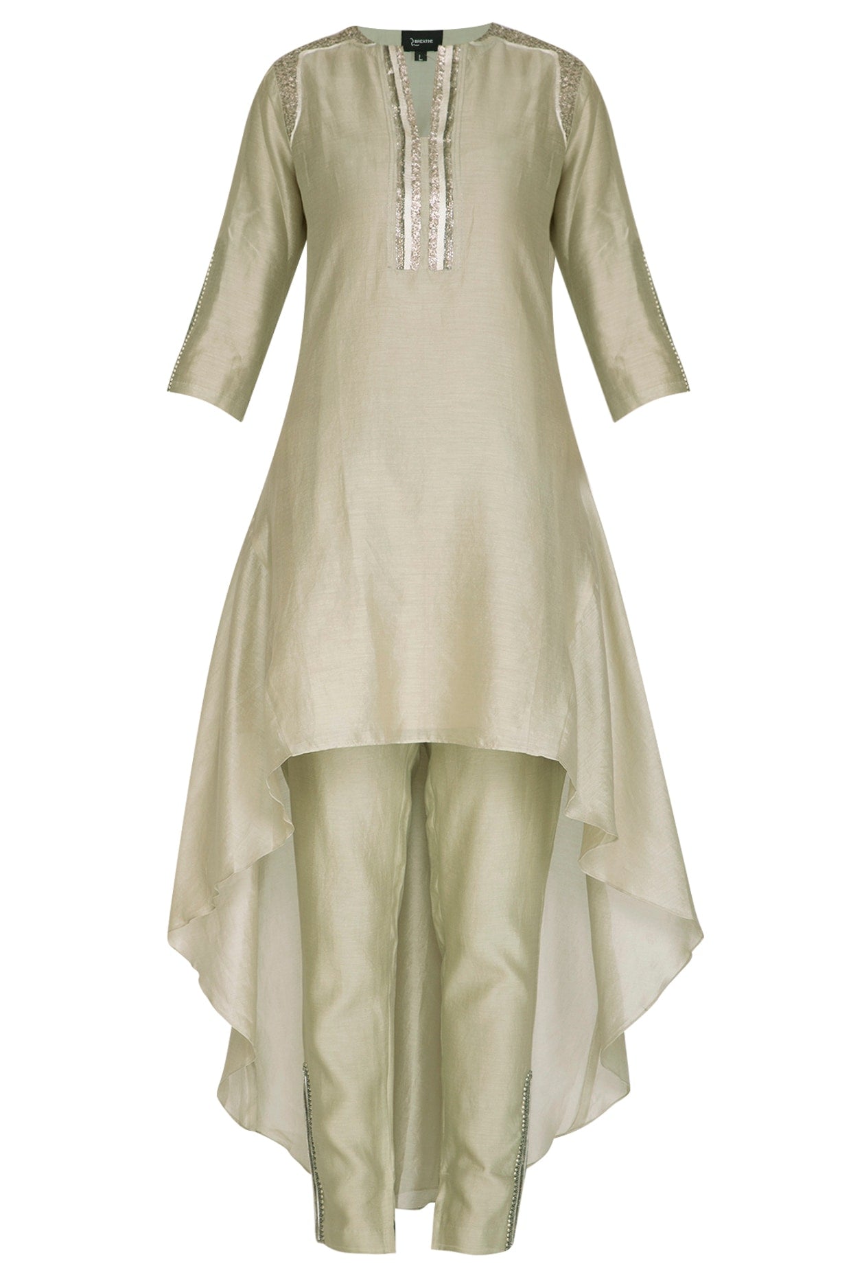 Sage Green Embroidered Tunic With Pants