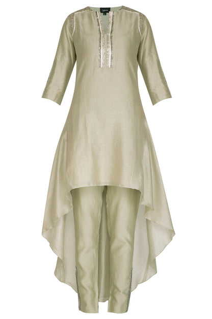 Sage Green Embroidered Tunic With Pants