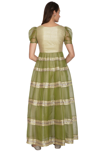 Olive Green Embroidered Anarkali Gown With Dupatta