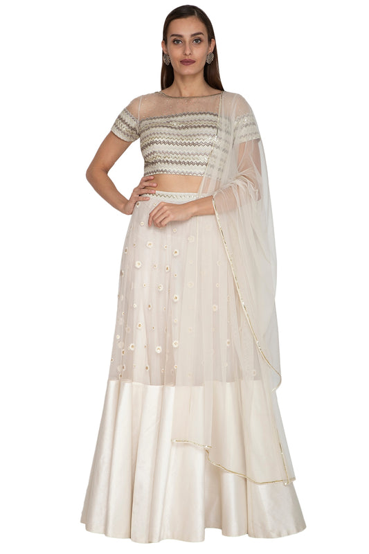 Off White Embroidered Lehenga Set