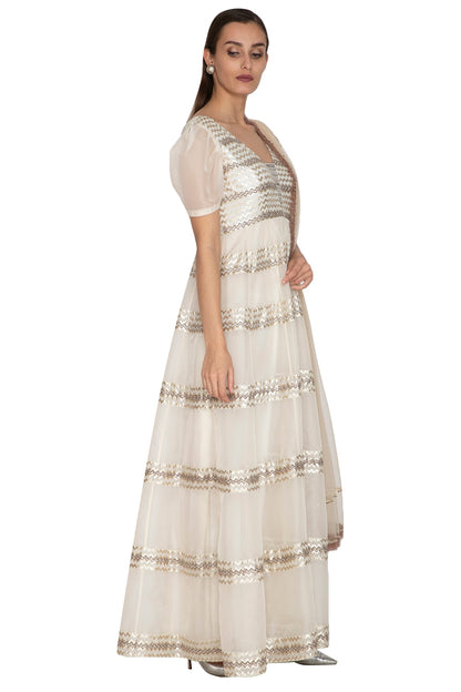 White Embroidered Anarkali Gown