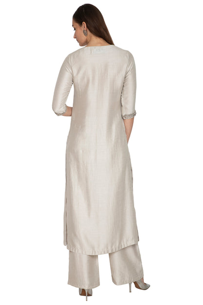 Silver Embroidered Kurta With Pants
