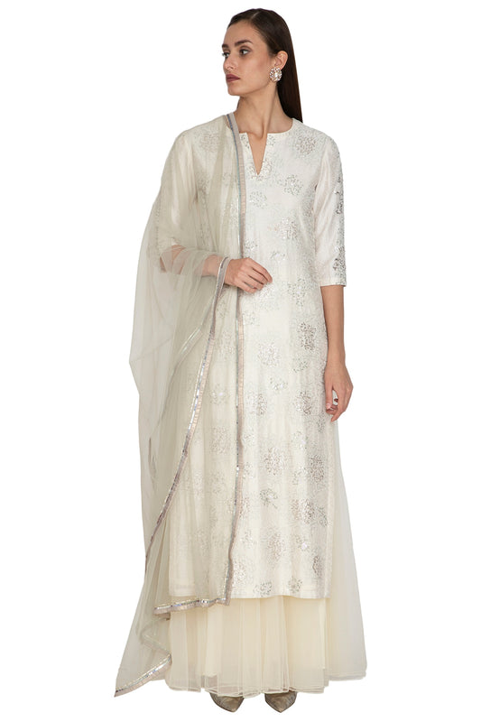 Off White Embroidered Kurta Set