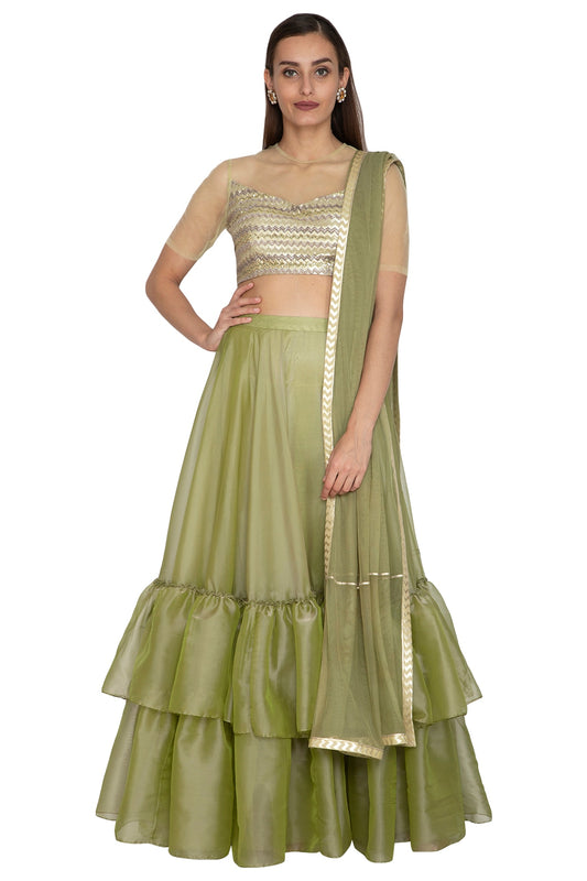 Olive Green Embroidered Lehenga Set