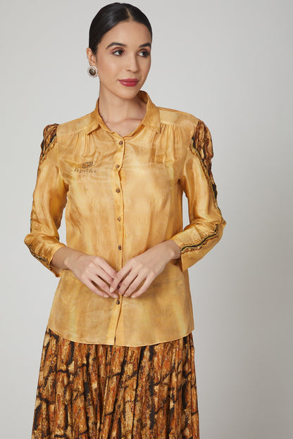 Gold & Brown Digital Printed Skirt Set