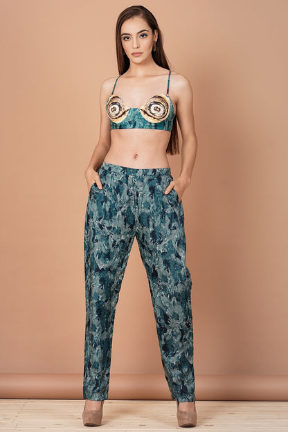 Teal Blue Printed Pant Set