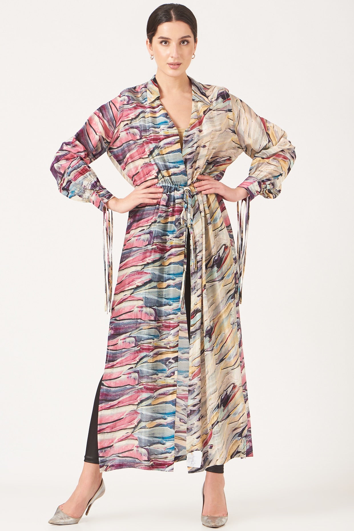Multicolor Awake Print Short Kaftan Tunic Dress.