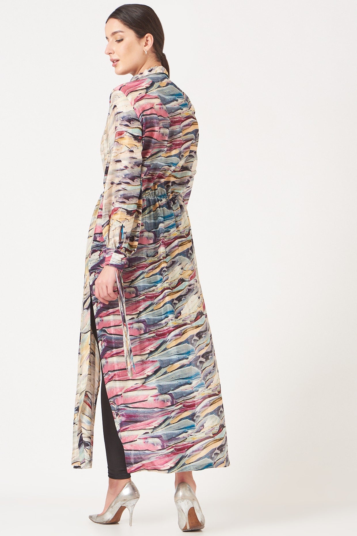 Multicolor Awake Print Short Kaftan Tunic Dress.