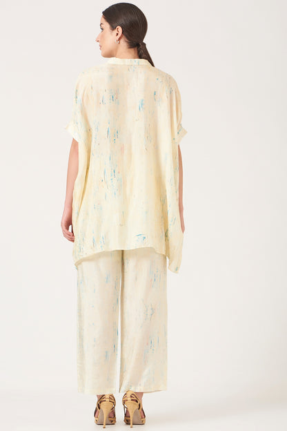 Off White Face Print Kaftan Top And Pants Coord Set