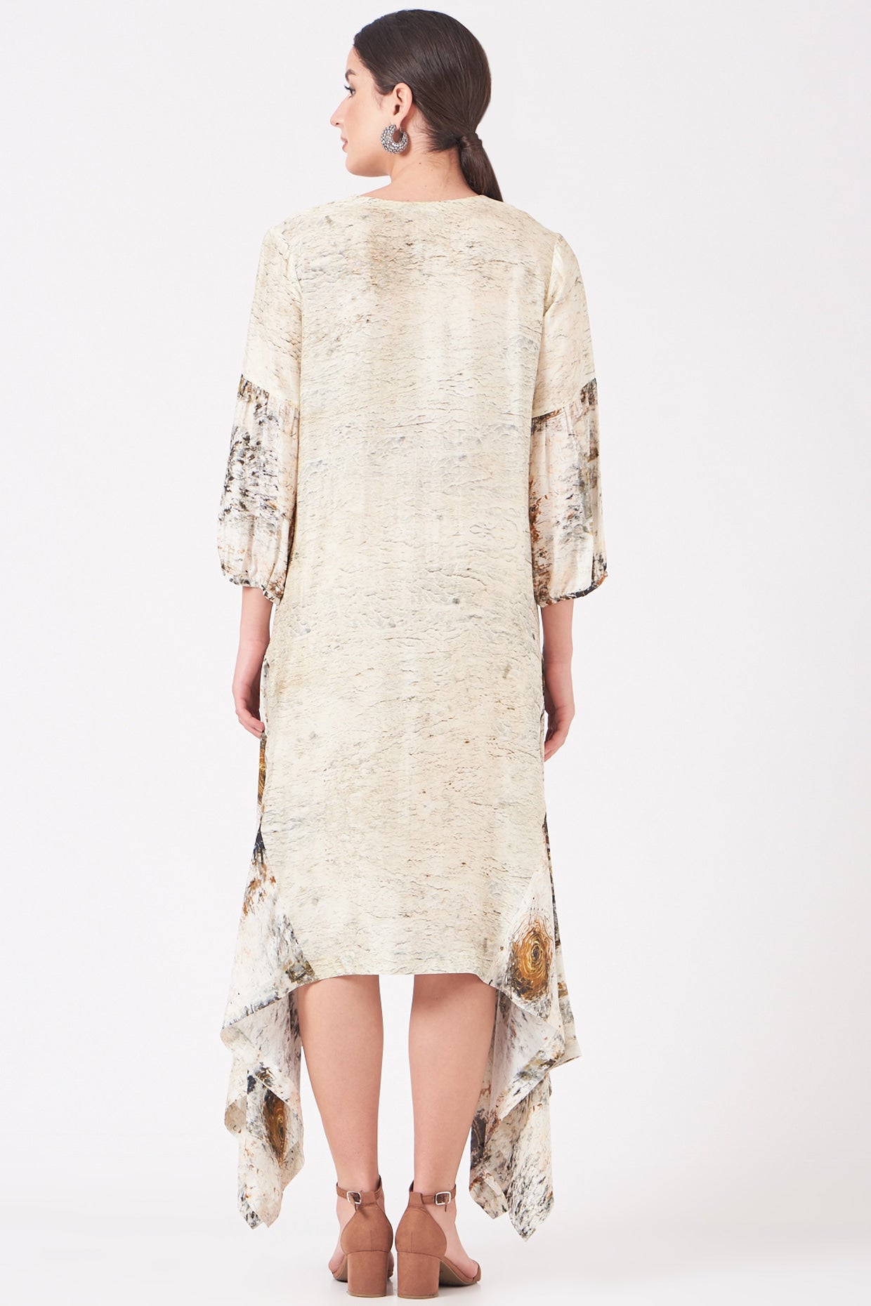 Beige And Gold Divine Print Long Tunic Dress