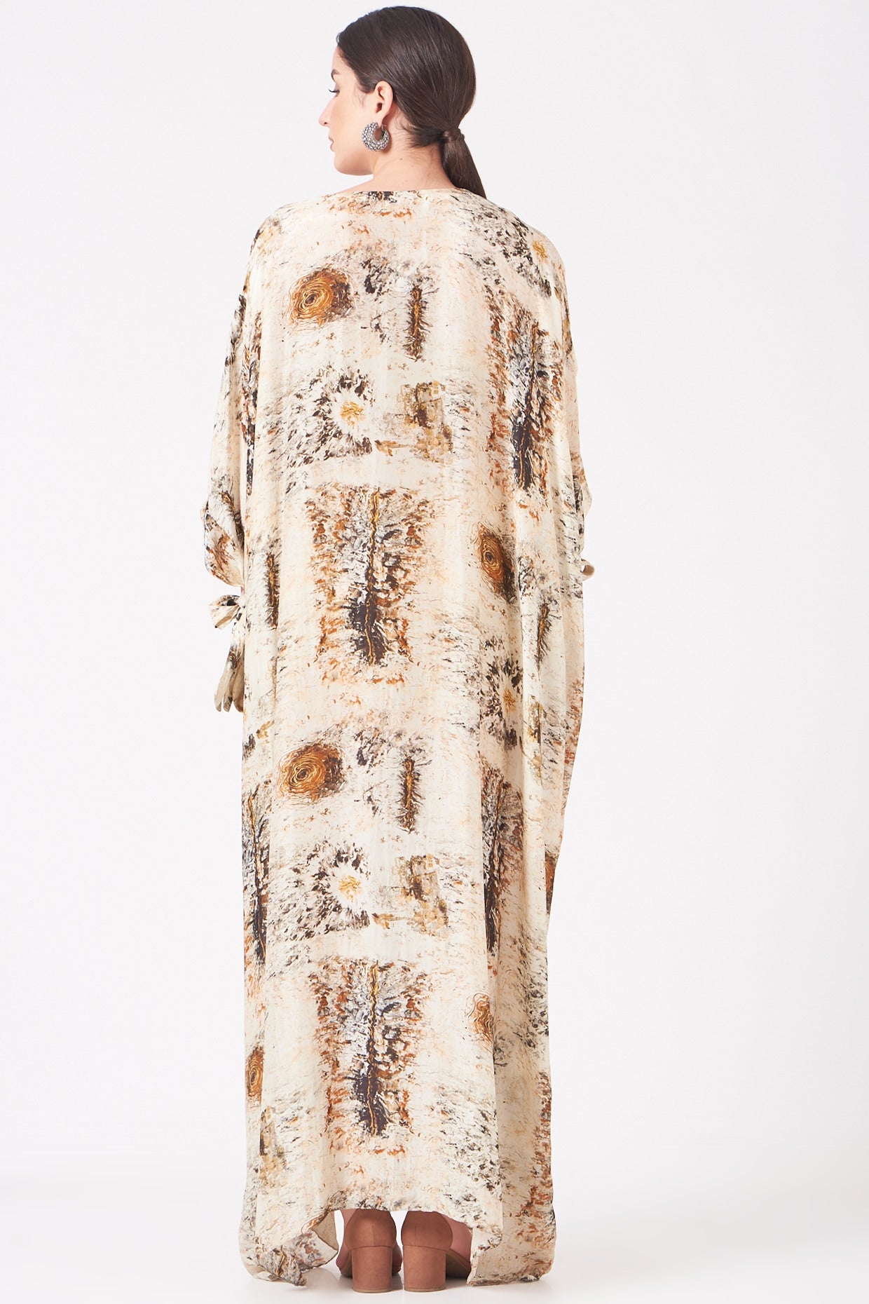 Beige And Gold Divine Print Long Kaftan