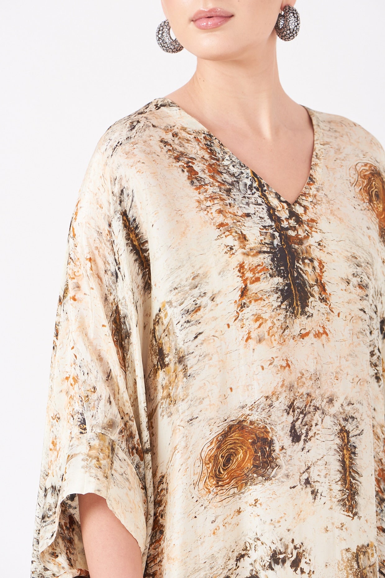 Beige And Gold Divine Print Long Kaftan