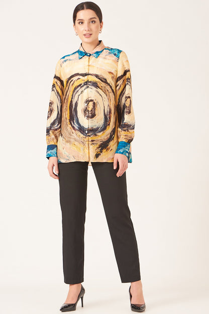 Pale Yellow And Blue Tunnel Print Full Sleeves Shirt